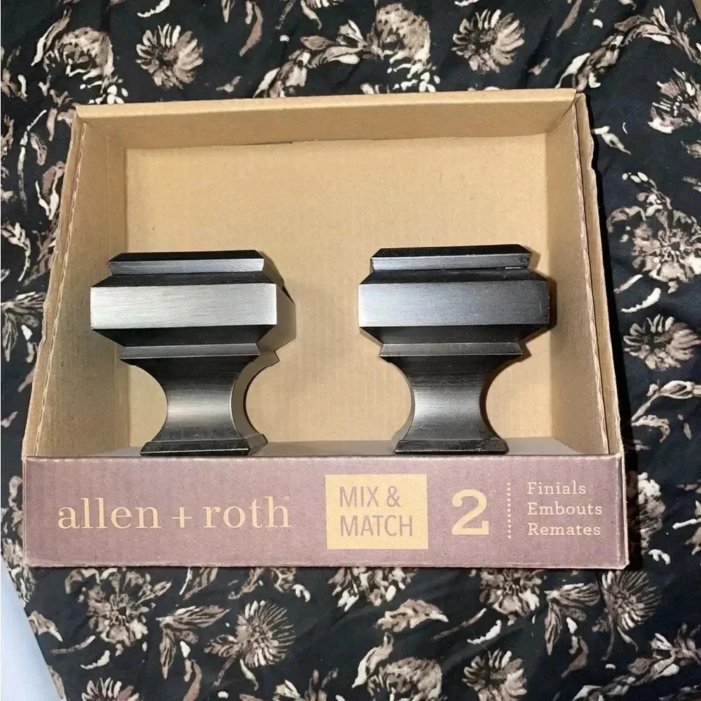 Allen Roth Bronze Curtain Rod Finials Square Fits Up to 1" Rod BOX OF 2